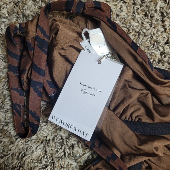 WeWoreWhat Danielle 3.0 One Piece Tiger Stripe Swim Suit Brown Black NWT XL $195 - Picture 5 of 6